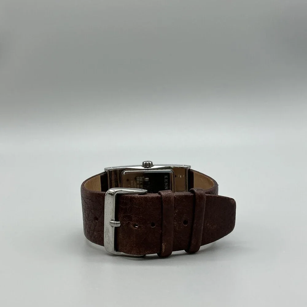 Kenneth Cole KC1238 Mens Watch 32mm Silver Tone Brown Leather Date New Battery